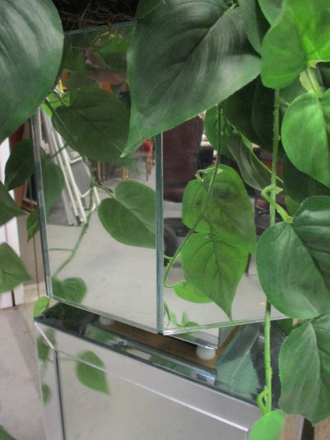 Custom Made Mirrored Panel Pedestal Stand and Octagonal Planter with Artificial Greenery - 3