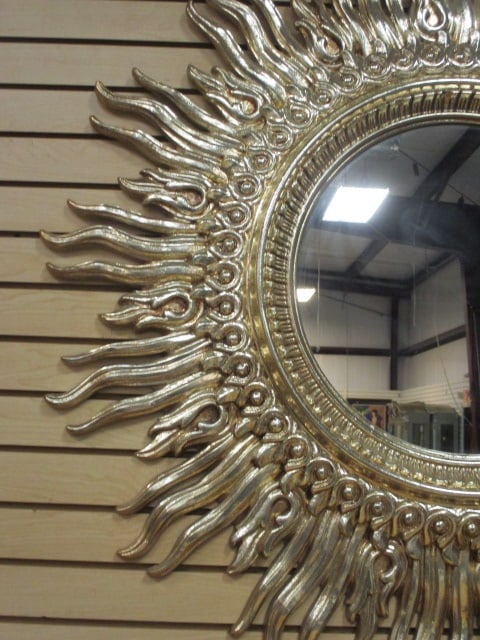 Large Gilt Molded Frame Sun Burst Wall Mirror - 2