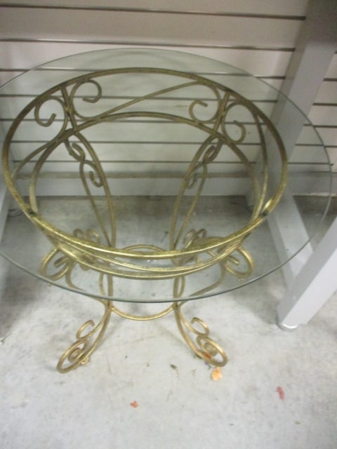 Glass Top Gilt Wrought Metal Accent Table - 2