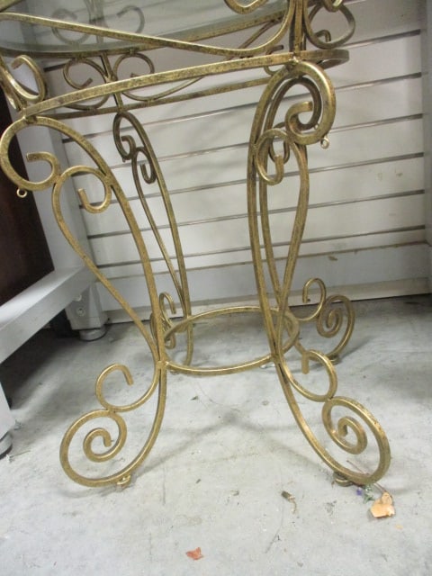 Glass Top Gilt Wrought Metal Accent Table - 3