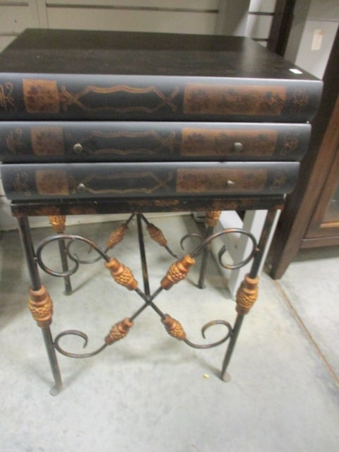 Collezione Europa Library Faux Stacked Book Side Table with Metal Base: 18 1/4" x 14" x 31", two drawers, few finish scuffs, Local Pickup Only