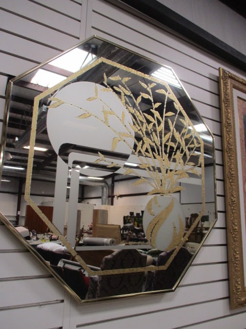 Accessory Art 1980's Octagonal Richard E. Sandoval Copyright Design Wall Mirror: 36 1/2"dia, Local Pickup Only