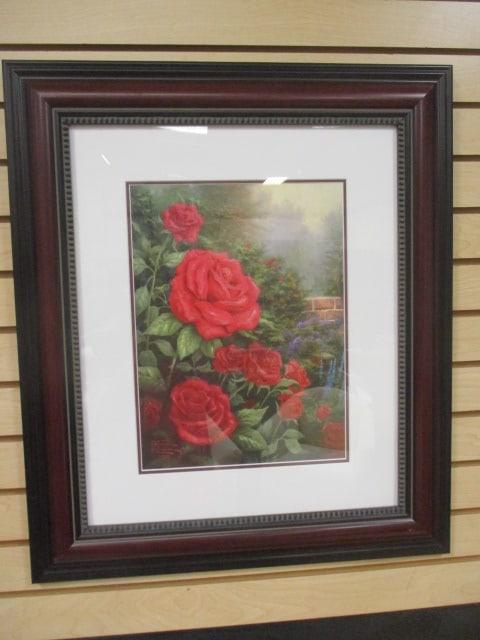 Thomas Kinkade "The Perfect Red Rose" Limited Edition Lithograph: Estate Edition 521/575 E/E. Framed and matted 24" x 28", scuff on lower right frame, Local Pickup Suggested