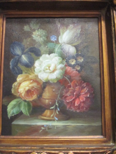 Ornate Rococo Revival Framed Floral Still Life Old World Decorative Painting on Canvas - 4