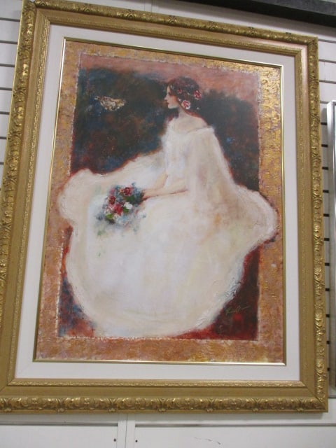 Signed Hua Chen "Sienna Beauty" Hand Embellished Giclee on Canvas: Framed 37" x 46", Local Pickup Suggested