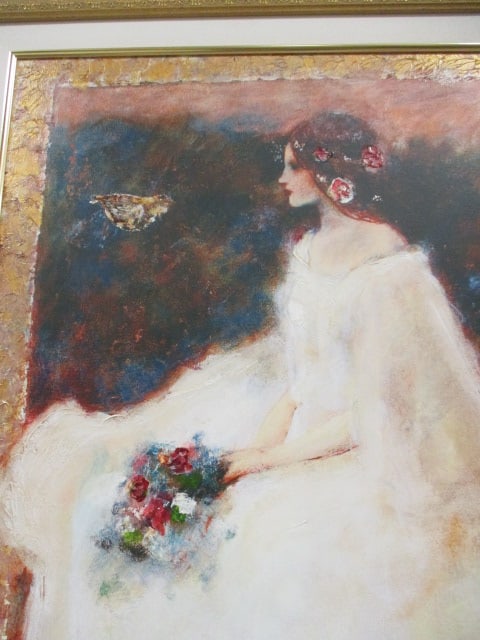 Signed Hua Chen "Sienna Beauty" Hand Embellished Giclee on Canvas - 2