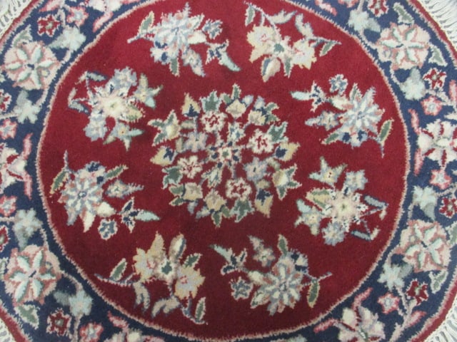 Burgundy/Navy Round Floral Design Scatter Rug - 2