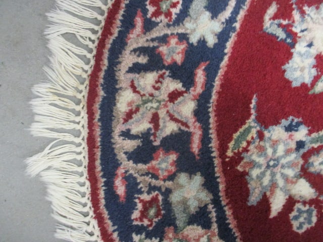 Burgundy/Navy Round Floral Design Scatter Rug - 3