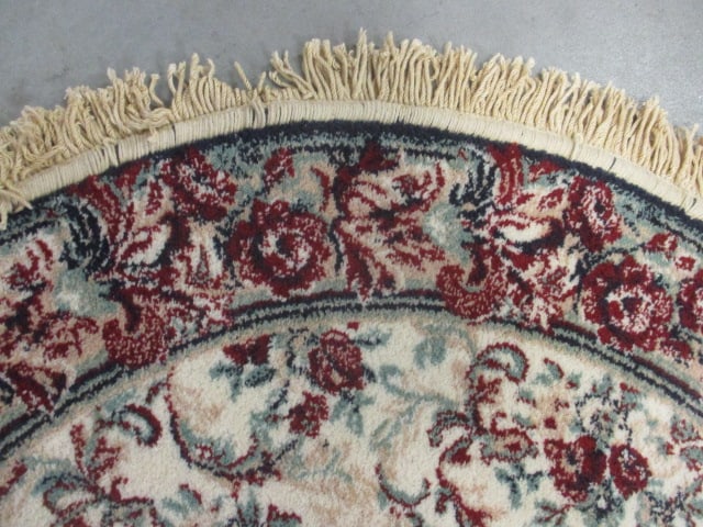 Navy/Burgundy Border Ivory Floral Design Round Scatter Rug - 3