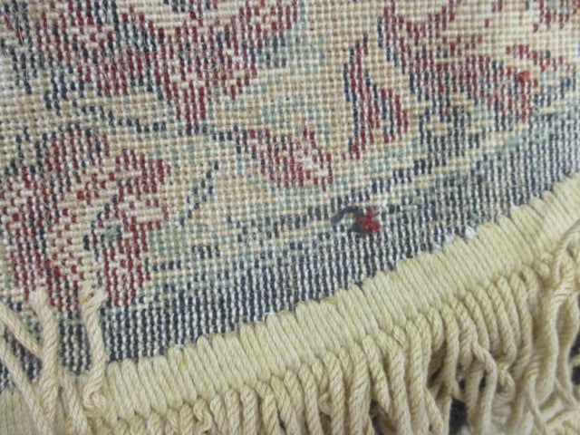 Navy/Burgundy Border Ivory Floral Design Round Scatter Rug - 5