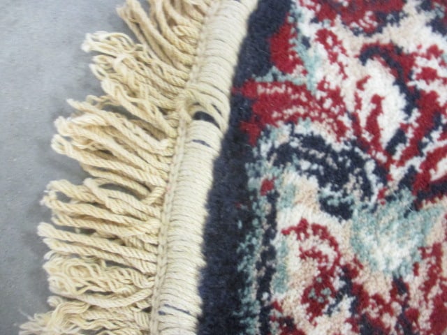 Navy/Burgundy Border Ivory Floral Design Round Scatter Rug - 6