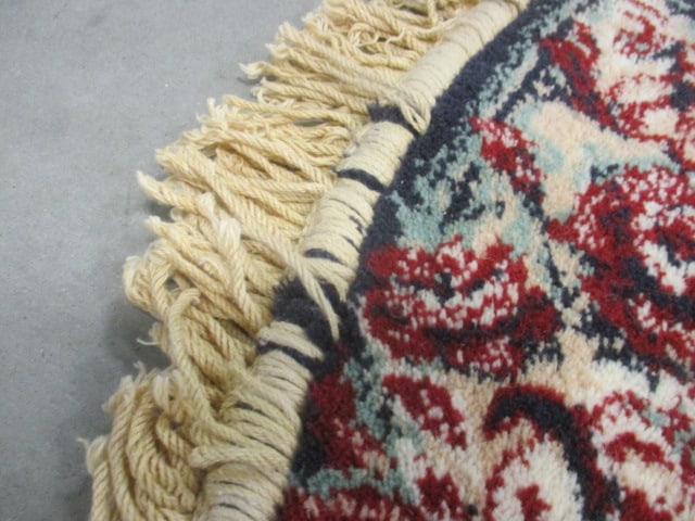 Navy/Burgundy Border Ivory Floral Design Round Scatter Rug - 7