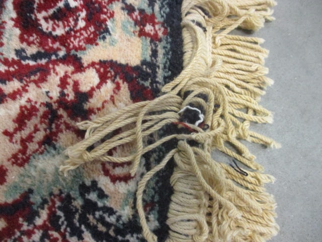 Navy/Burgundy Border Ivory Floral Design Round Scatter Rug - 8