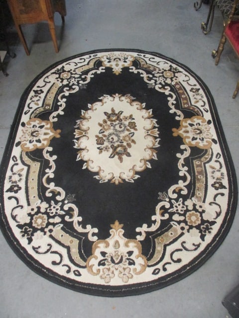 Black/Gold/Ivory Oval Floral Design Medium Size Area Rug: 63" x 86", Local Pickup Only