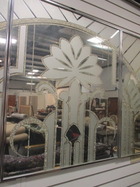 Accessory Art 1980's 3 Panel Art Deco Motif Etched Mirror Wall Art - 3