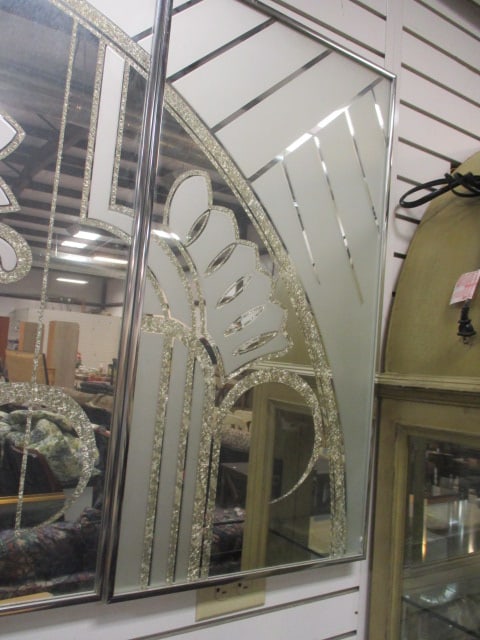 Accessory Art 1980's 3 Panel Art Deco Motif Etched Mirror Wall Art - 4