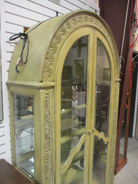 Sage Green Illuminated Arch Top Beveled Glass 2 Door Curio Cabinet - 2