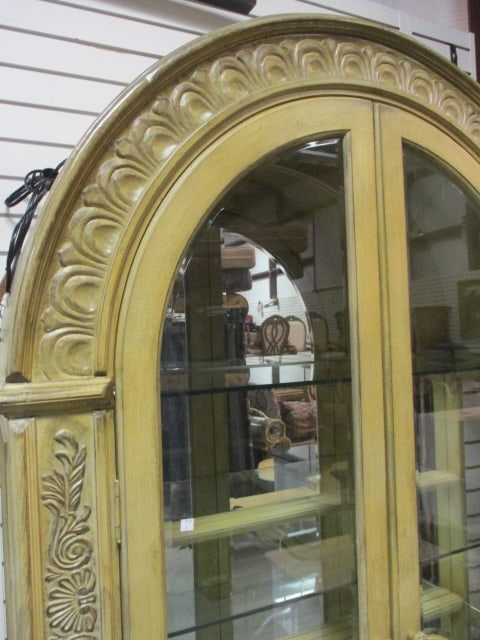 Sage Green Illuminated Arch Top Beveled Glass 2 Door Curio Cabinet - 3