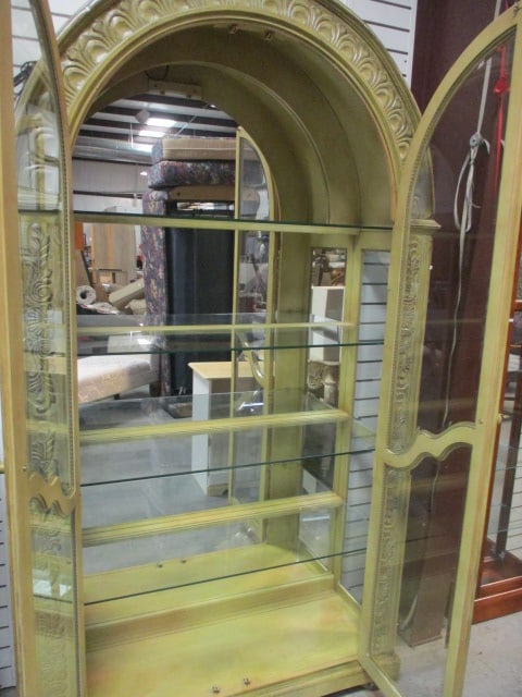 Sage Green Illuminated Arch Top Beveled Glass 2 Door Curio Cabinet - 4