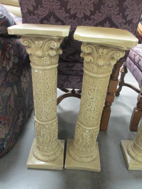 Pair of Chalkware Classical Design Ionic Column Pedestals: 8 3/4" square x 29"h, some chips-see pictures and preview, Local Pickup Only