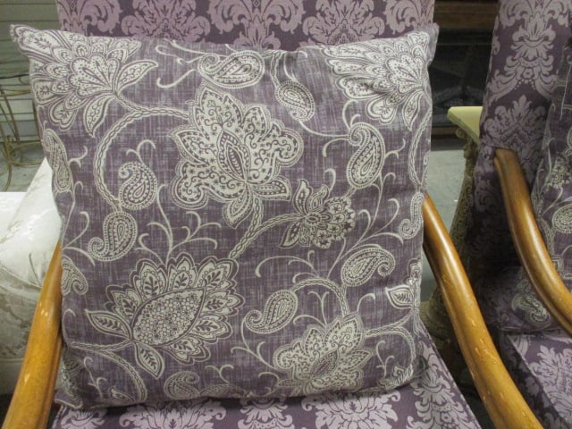 Pair of High Back Custom Upholstered Carved Wood Arm Chairs - 2