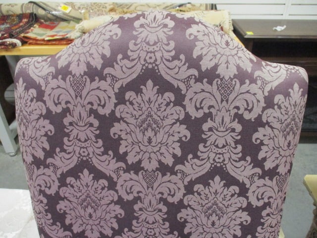 Pair of High Back Custom Upholstered Carved Wood Arm Chairs - 6