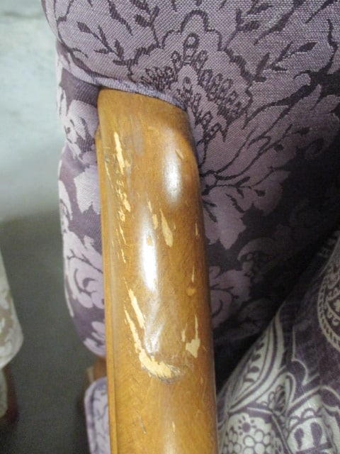 Pair of High Back Custom Upholstered Carved Wood Arm Chairs - 7