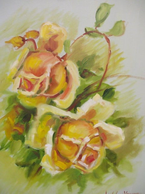 2013 Linda Speos Weaver Signed Original Yellow Rose Still Life Canvas Artwork - 2