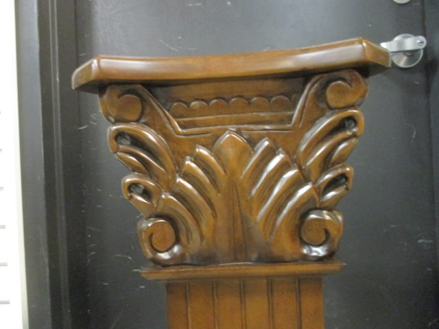 Square Classical Style Carved Wood Pedestal Stands with Inset Marble Top - 3