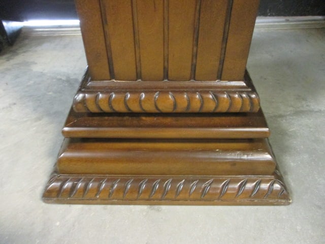 Square Classical Style Carved Wood Pedestal Stands with Inset Marble Top - 5