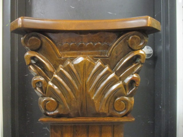 Square Classical Style Carved Wood Pedestal Stands with Inset Marble Top - 3