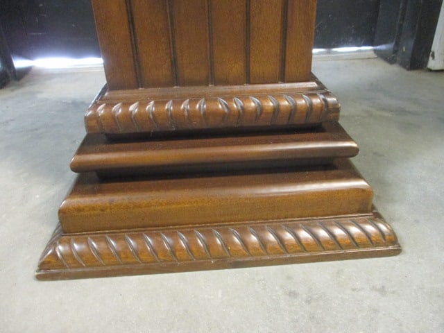 Square Classical Style Carved Wood Pedestal Stands with Inset Marble Top - 5