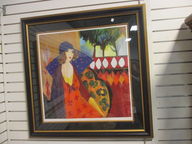 Framed and Matted Itzchak Tarkay "Indigo Chapeau" Seriolithograph: 36 3/4" x 36 1/2", Local Pickup Suggested