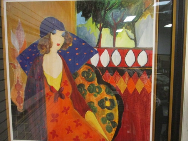 Framed and Matted Itzchak Tarkay "Indigo Chapeau" Seriolithograph - 2