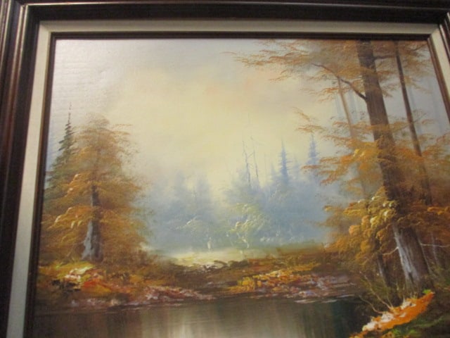 Framed LJ. Miller Signed Fall Forest Landscape Painting - 2