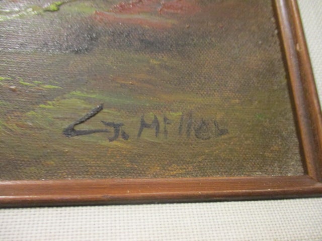Framed LJ. Miller Signed Fall Forest Landscape Painting - 4