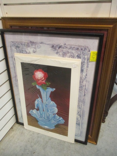 Three Floral Still Life Artworks: Unframed Pencil Signed Dennis Lanier Limited Edition "Double Delight" No. 11/500(15 3/4" x 23 1/2") with COA, Framed Impressionist Style Rose Bouquet Still Life(23 1/4" x 29 1/2", Framed and matted