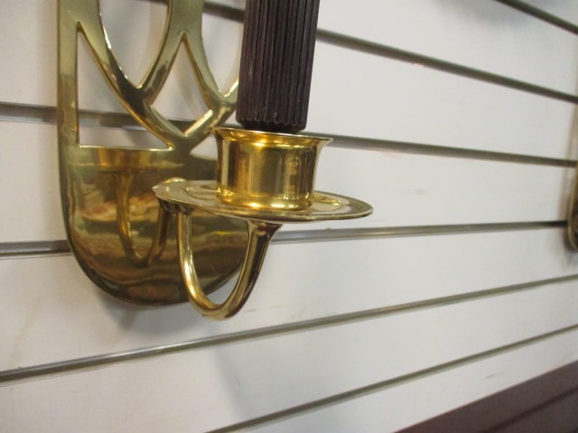 Pair of Brass Candlestick Sconces - 2