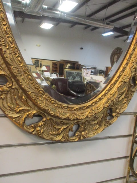 Large Oval Gilt Beveled Mirror - 2