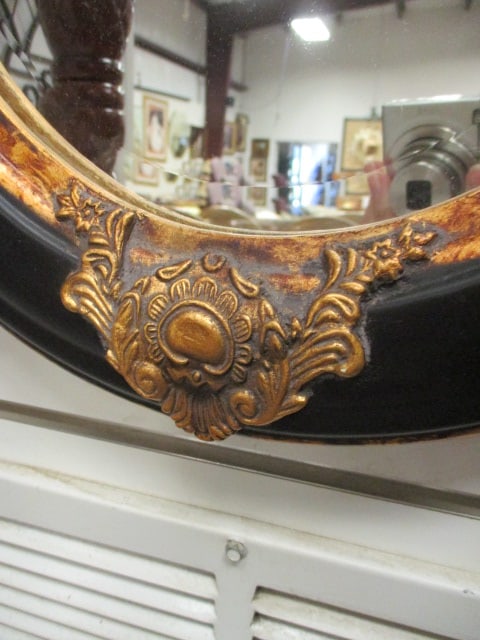 Black and Gold Oval Beveled Mirror - 2