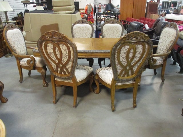 Aico Amini Innovation Corp. Heavily Carved Ornate Double Pedestal Table, Leaves, Armchairs, (1 of 20)
