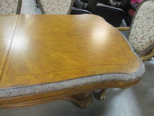Aico Amini Innovation Corp. Heavily Carved Ornate Double Pedestal Table, Leaves, Armchairs, - 4