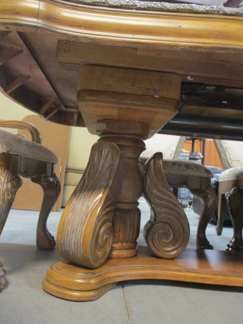 Aico Amini Innovation Corp. Heavily Carved Ornate Double Pedestal Table, Leaves, Armchairs, - 7