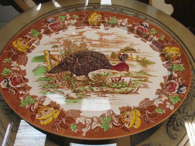 Vintage Hand Decorated Wood's Burslem, England Ironstone Turkey Platter: 21 1/4" x 17 1/4"