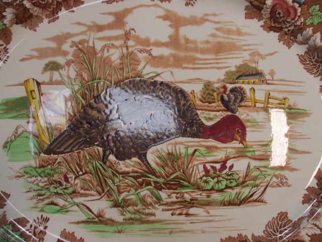 Vintage Hand Decorated Wood's Burslem, England Ironstone Turkey Platter - 2