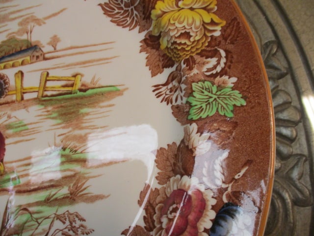 Vintage Hand Decorated Wood's Burslem, England Ironstone Turkey Platter - 3