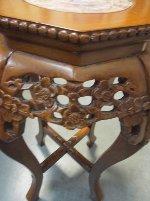 BG Carved Cherry Blossom Pedestal with Inset Marble Top - 3