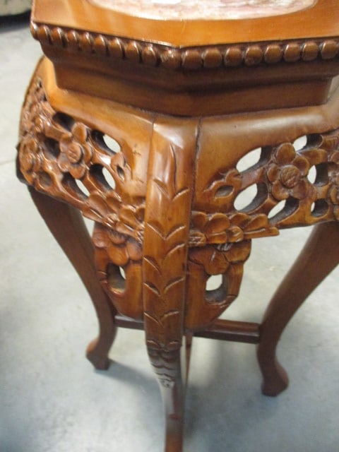 BG Carved Cherry Blossom Pedestal with Inset Marble Top - 5