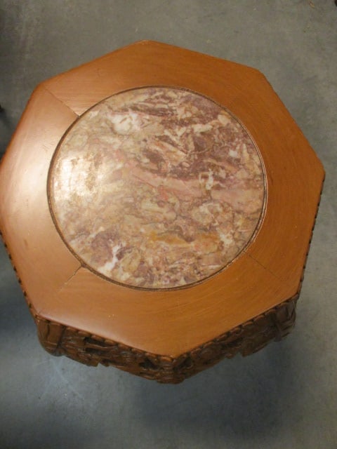 BG Carved Cherry Blossom Pedestal with Inset Marble Top - 2