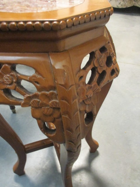 BG Carved Cherry Blossom Pedestal with Inset Marble Top - 3